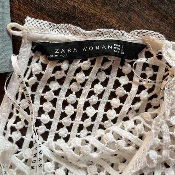 Zara Cream White Crochet long sleeve slightly cropped size Small EUC - Picture 2 of 7